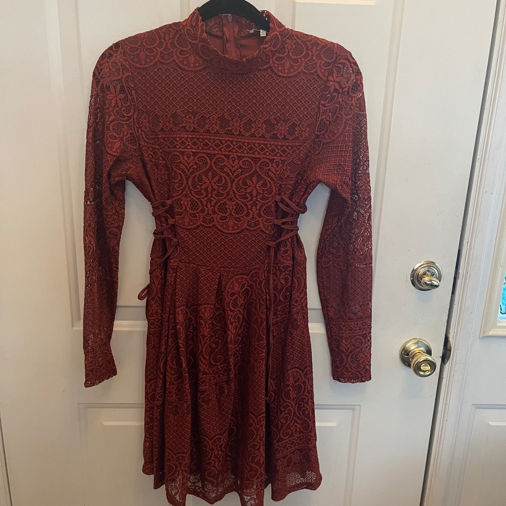 Charlotte Russe Burgundy Lace Mock Mini Dress Medium Corset Side Gothic Coquette